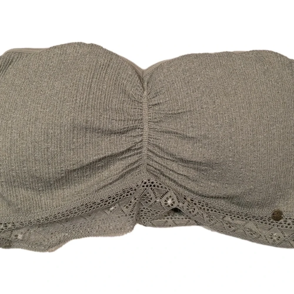Lucky Brand Womens Seamless Bandeau Bra Gray Large Removable Pads Lace Strapless - Picture 8 of 8